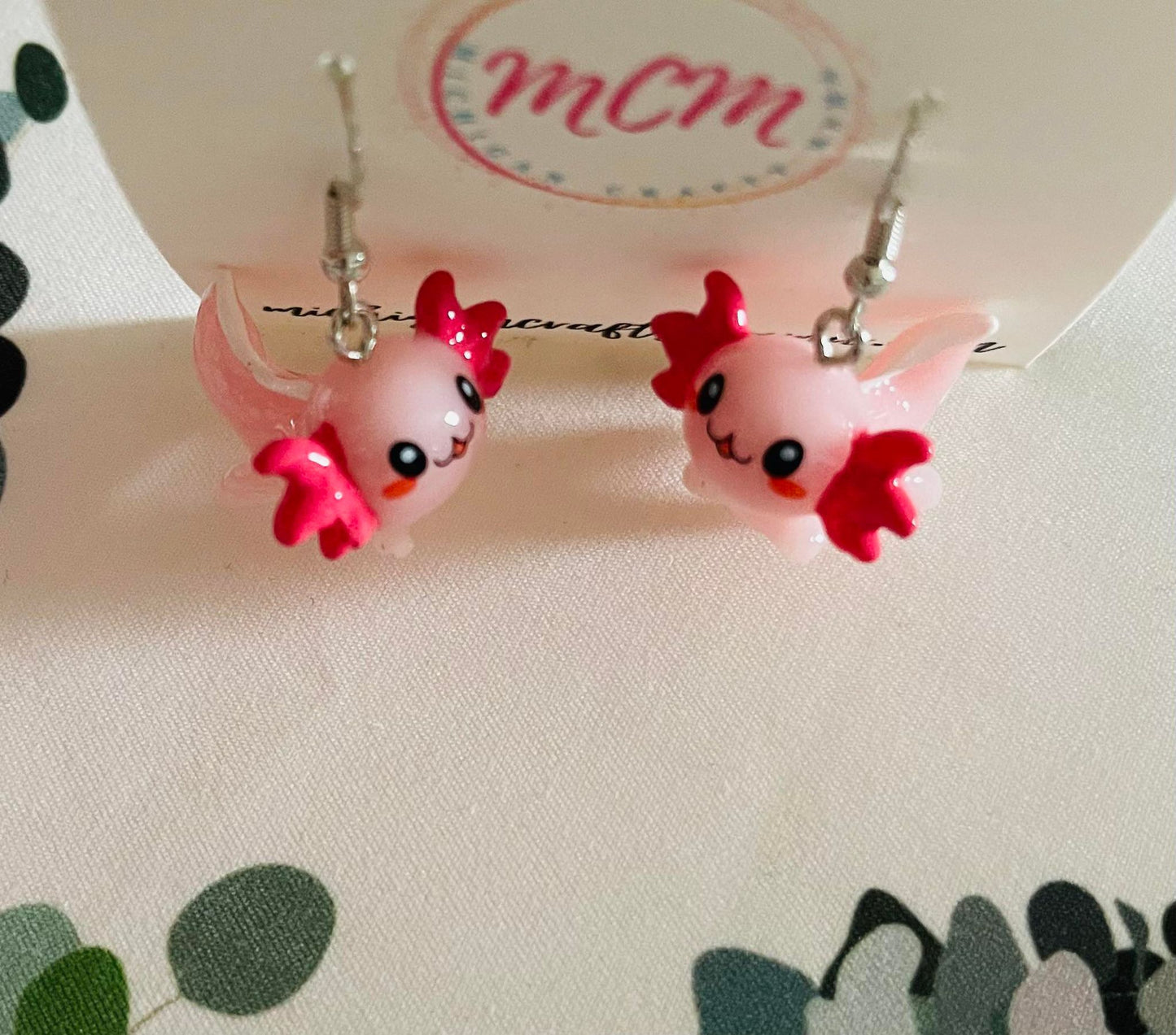 Pink Axolotl Earrings