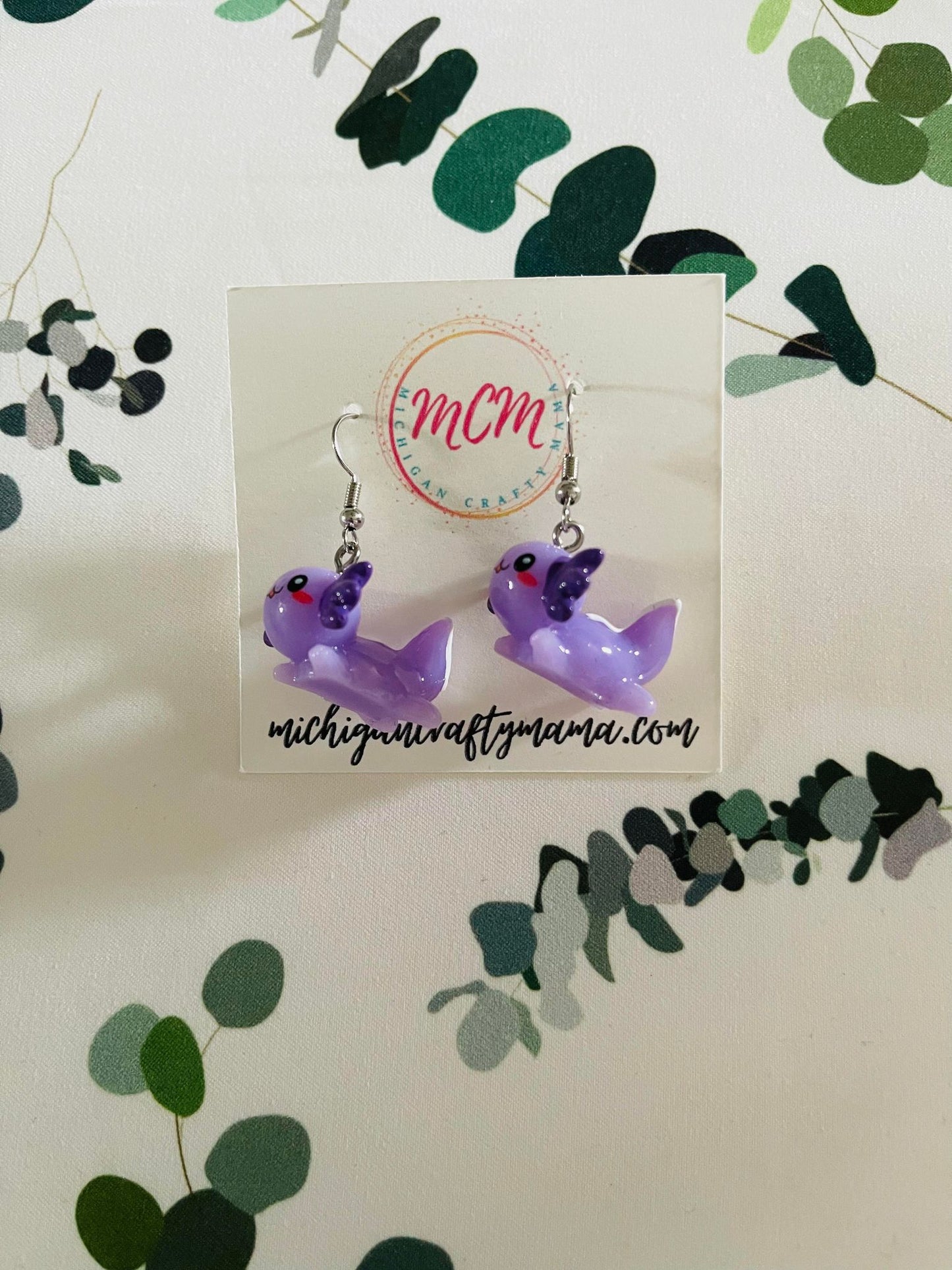 Purple Axolotl Earrings