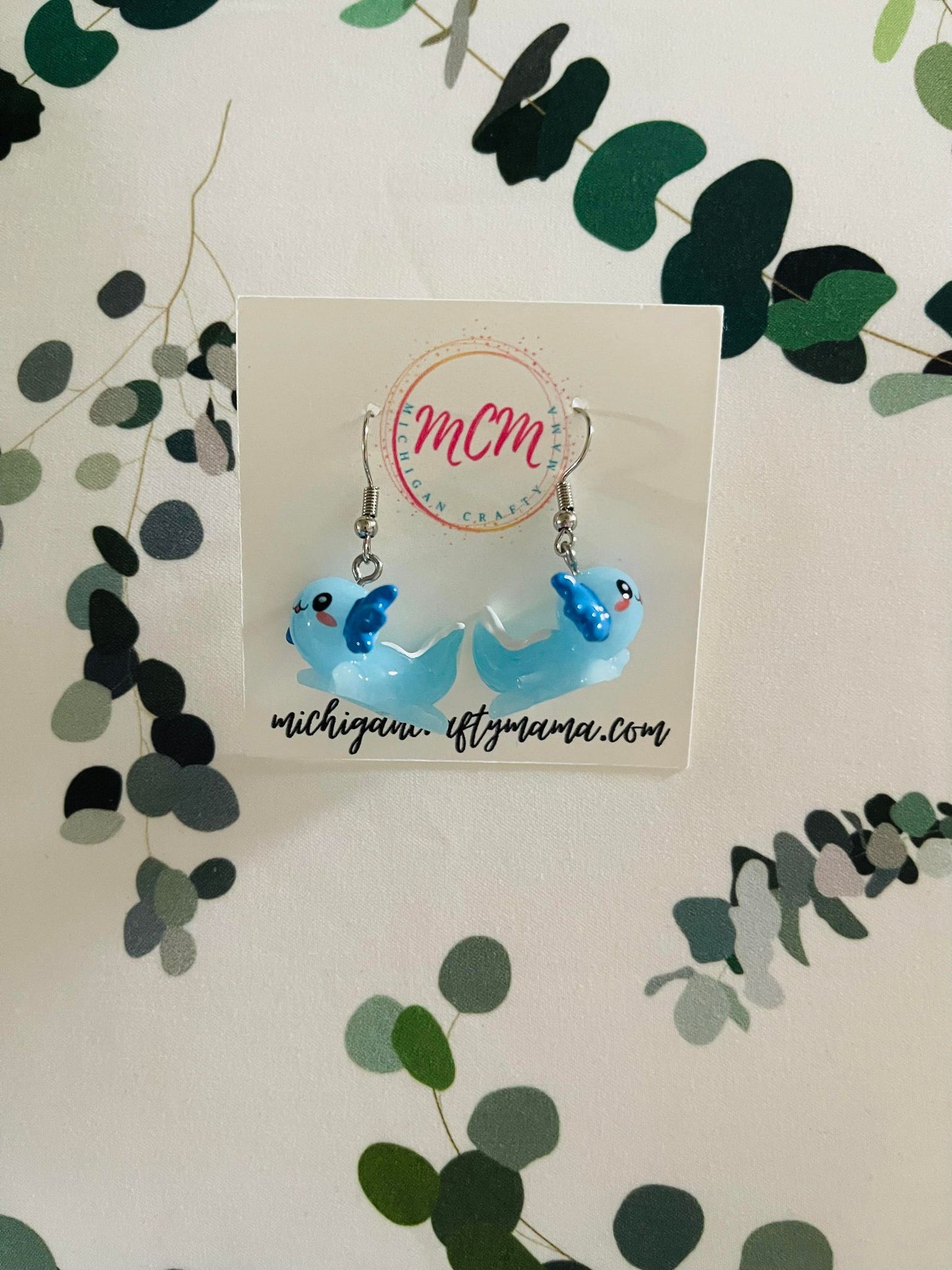 Blue Axolotl Earrings