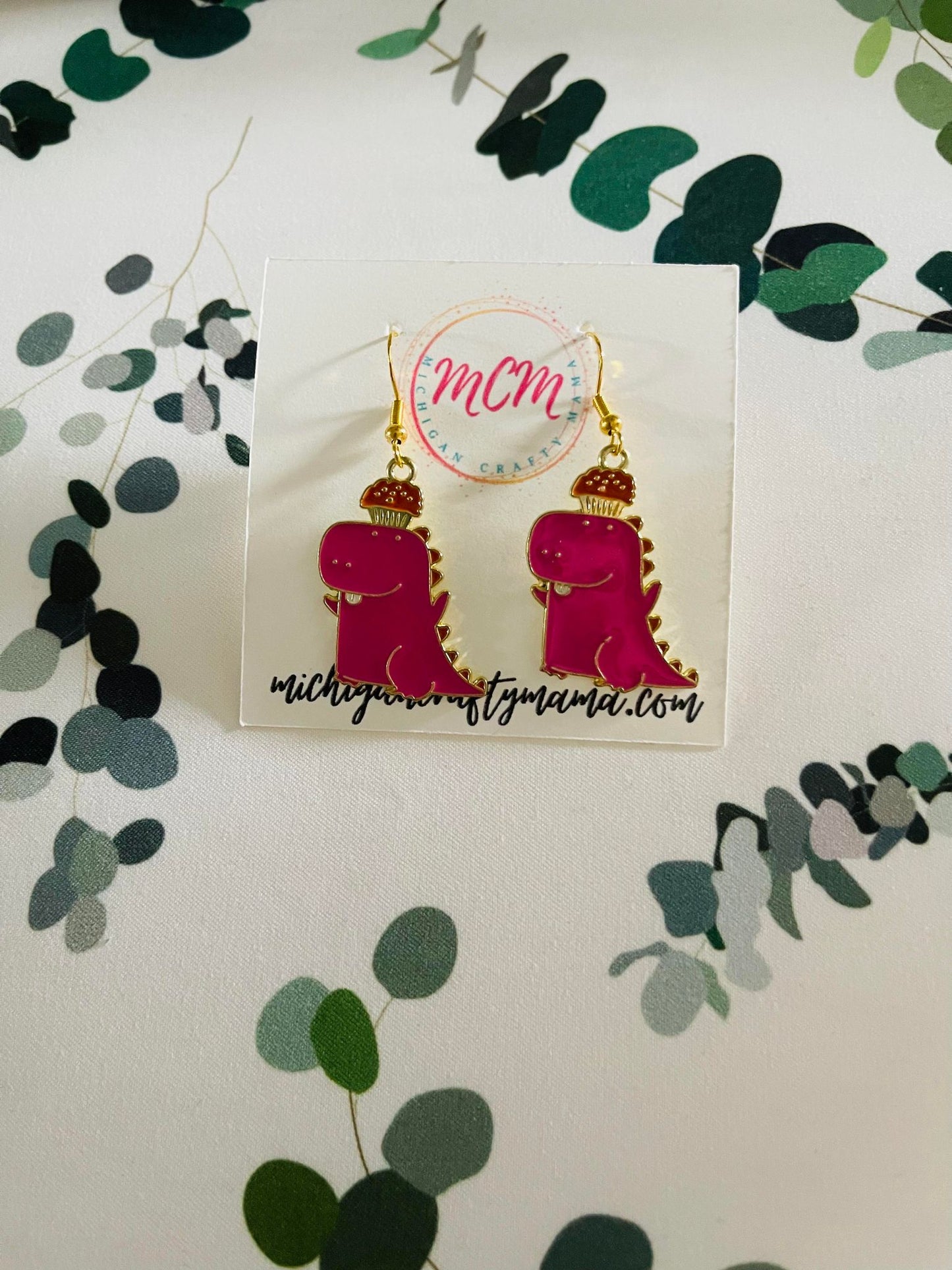 Pink Dino Earrings