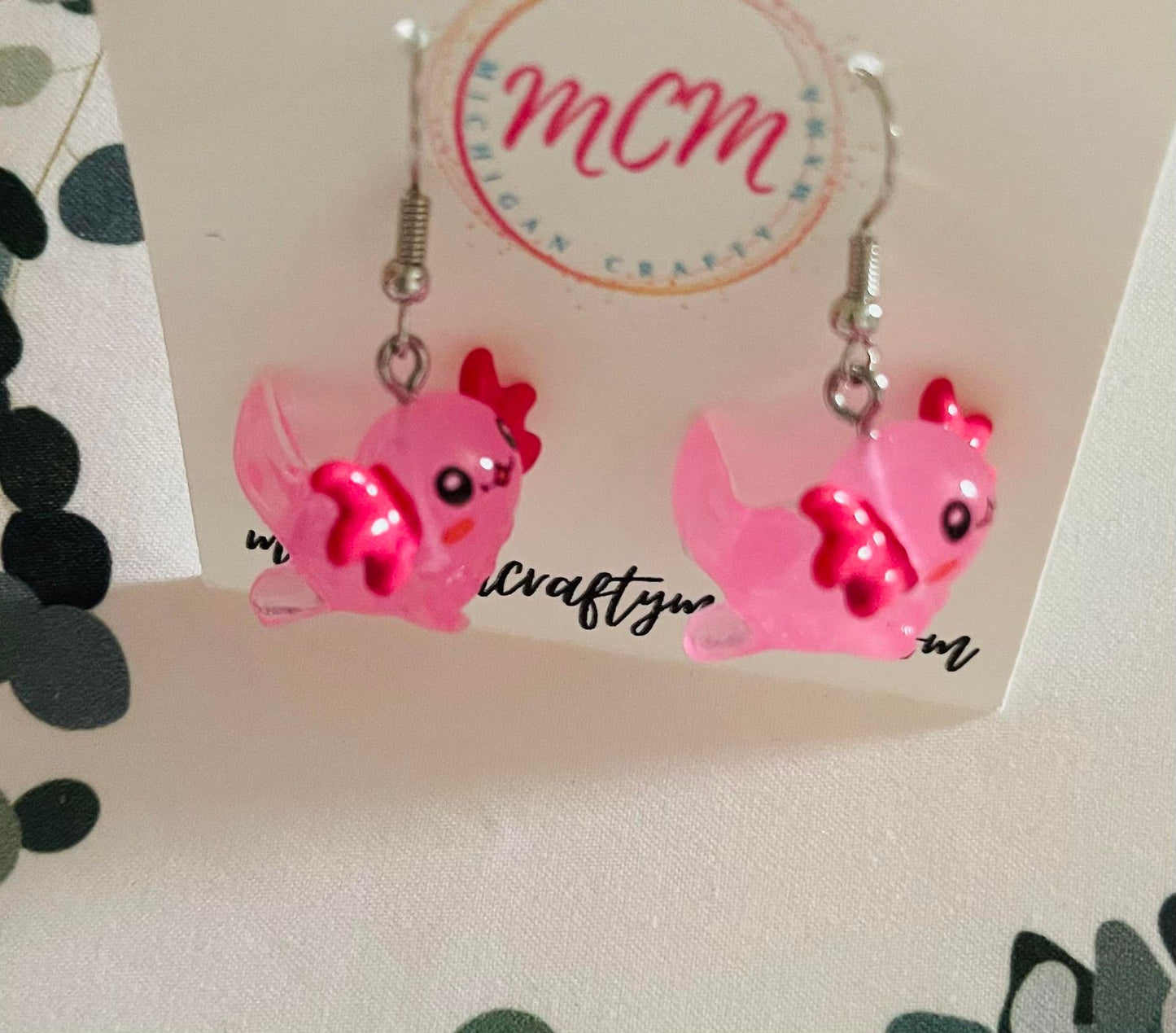 Clear Pink Axolotl Earrings