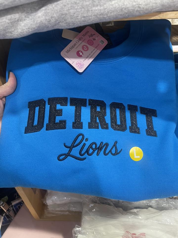 Sapphire Blue Detroit Glitter Embroidered Sweatshirt