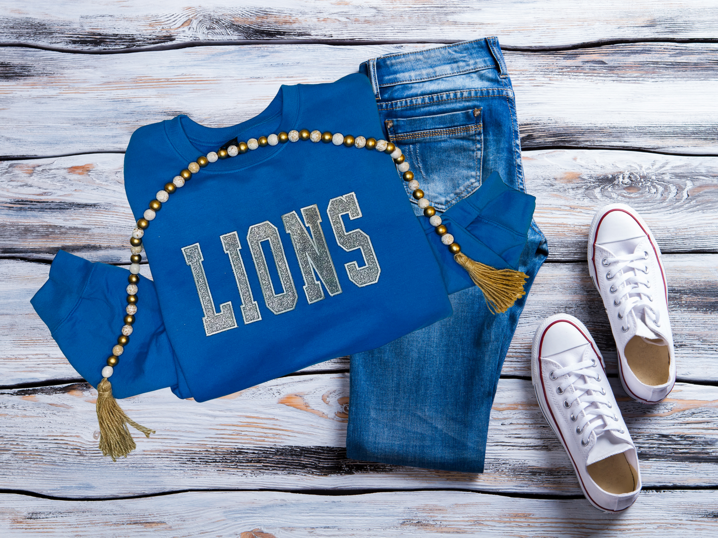 Honolulu Blue Lions Glitter Embroidered Crewneck