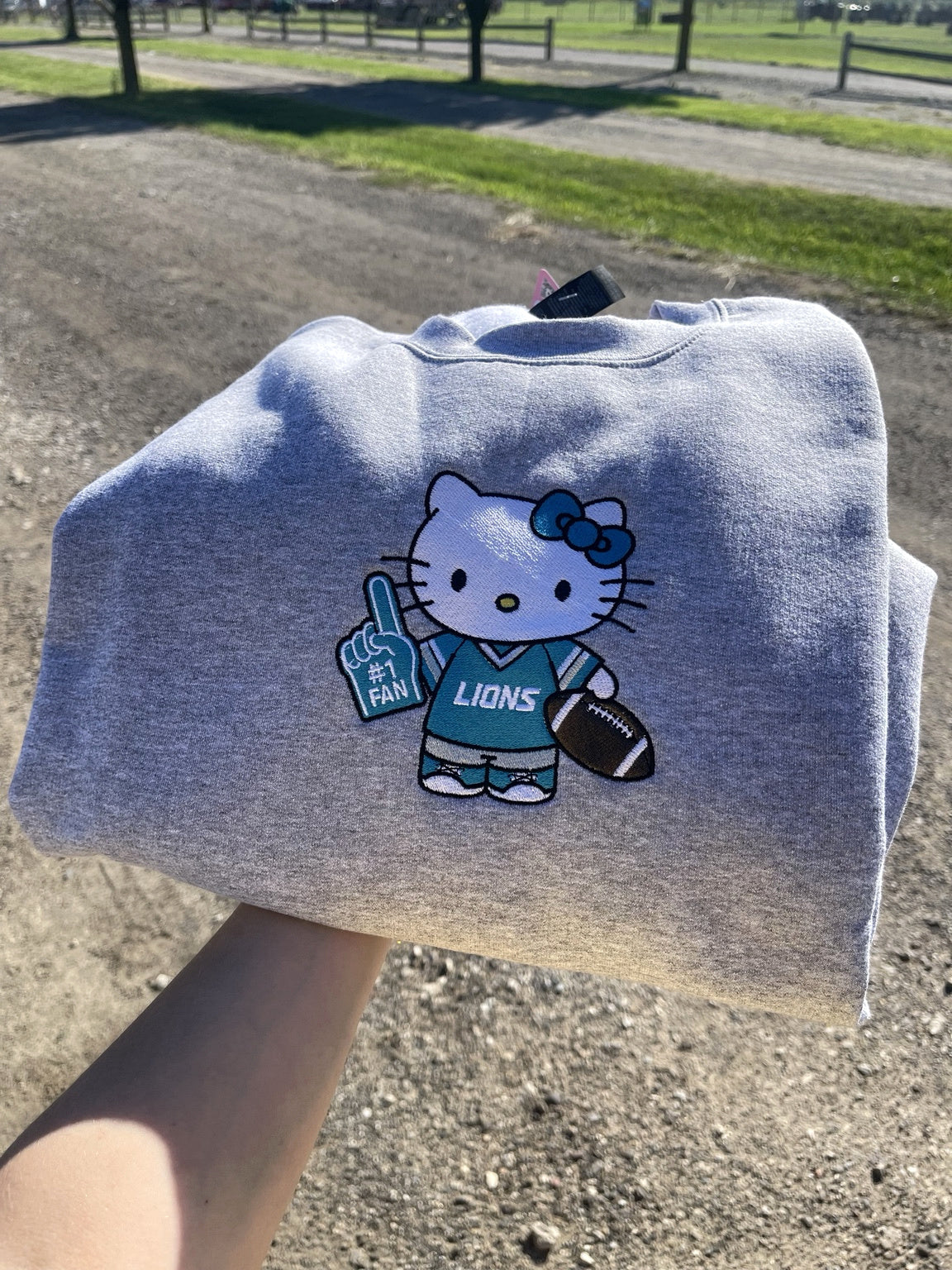 Gray embroidered football fan cat sweatshirt