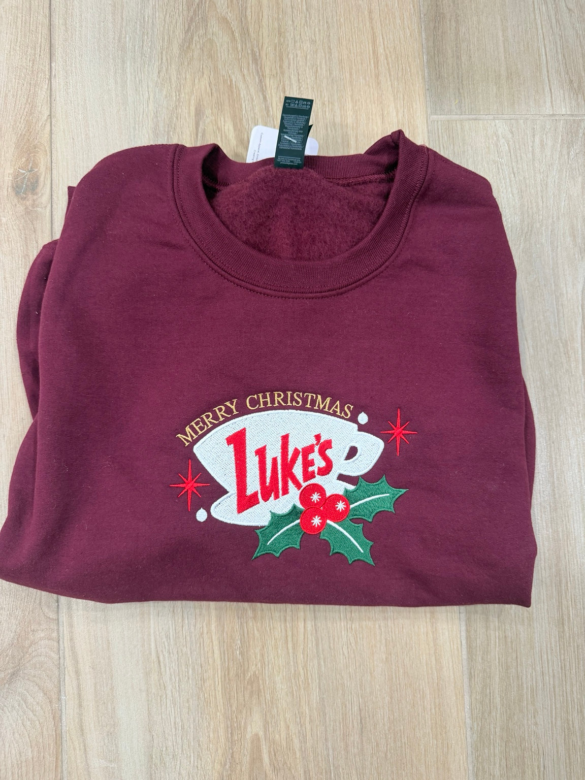Burgundy embroidered holiday coffee sweatshirt