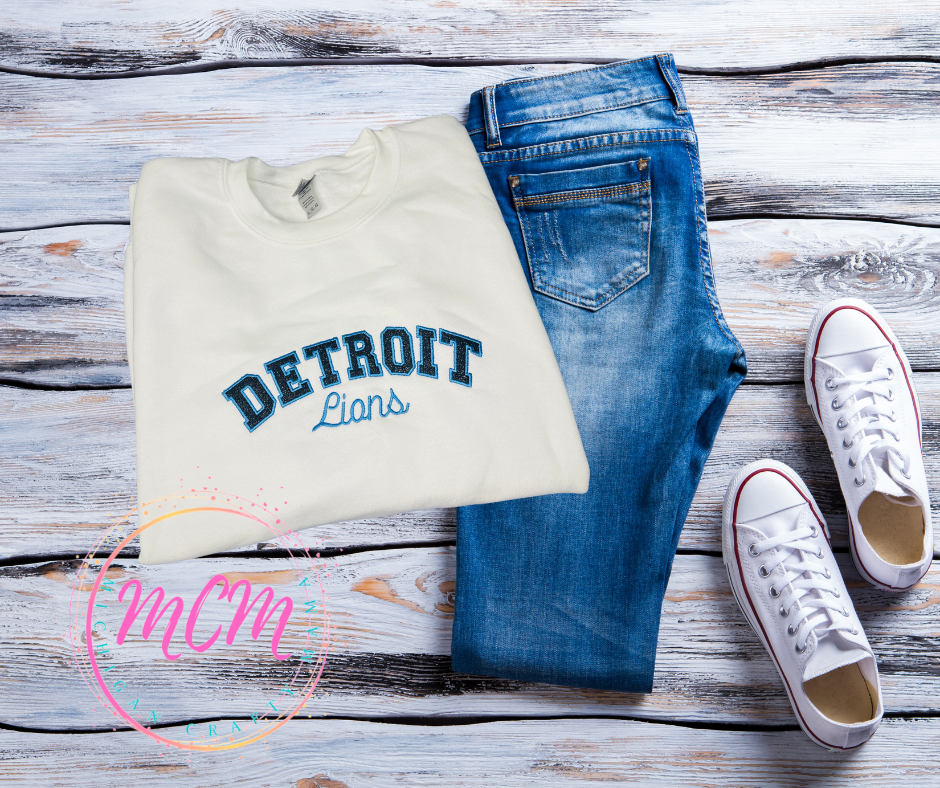 Sapphire Detroit Glitter Embroidered Sweatshirt