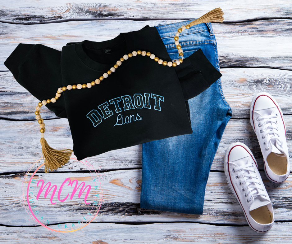 Sapphire Detroit Glitter Embroidered Sweatshirt