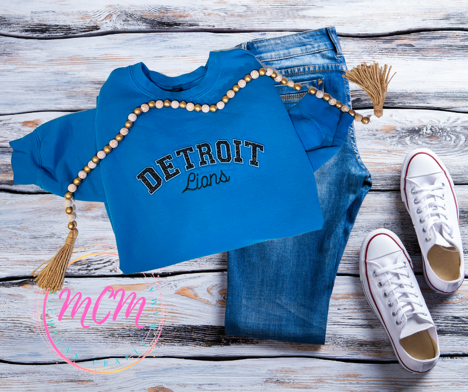 Sapphire Detroit Glitter Embroidered Sweatshirt