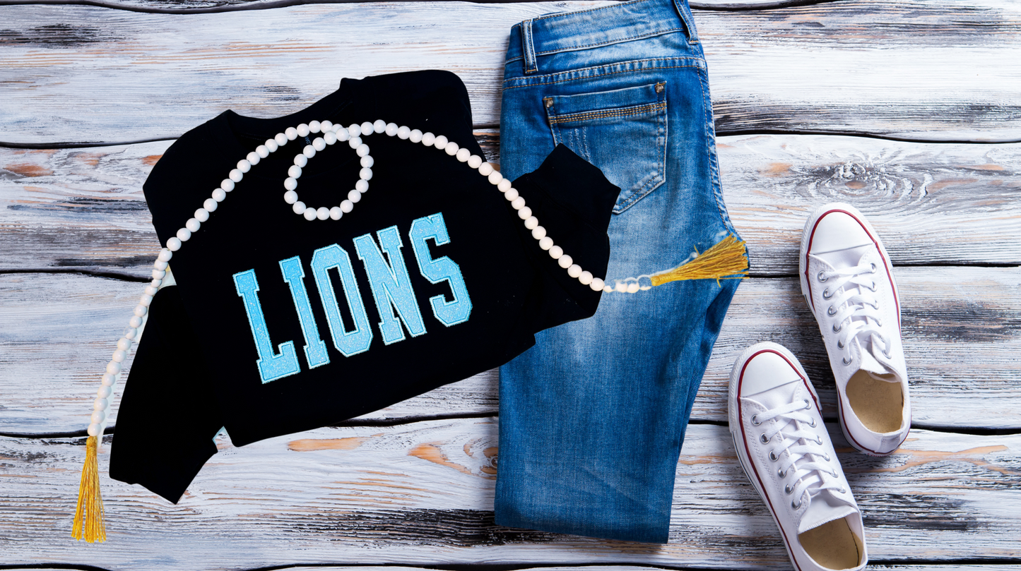 Lions Glitter Embroidered Crewneck