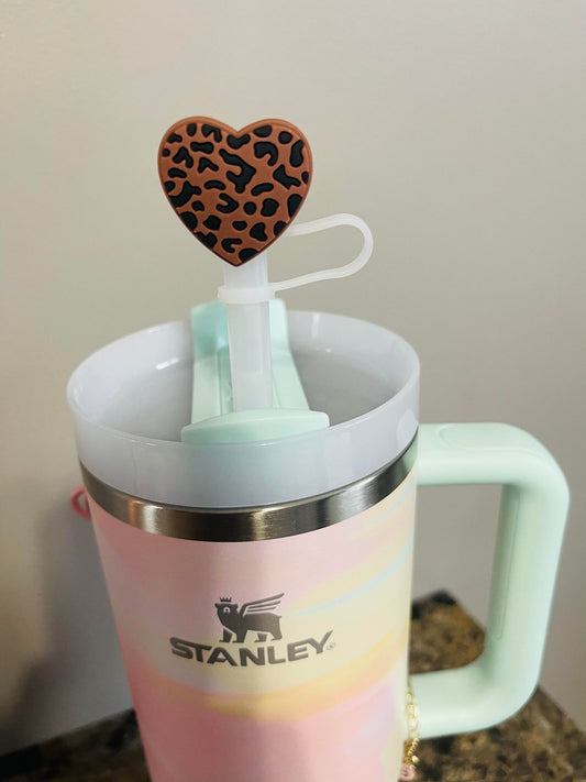 BROWN LEOPARD STRAW TOPPER