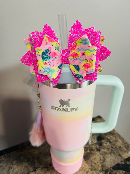 Flocking Pink Flamingo  Bow