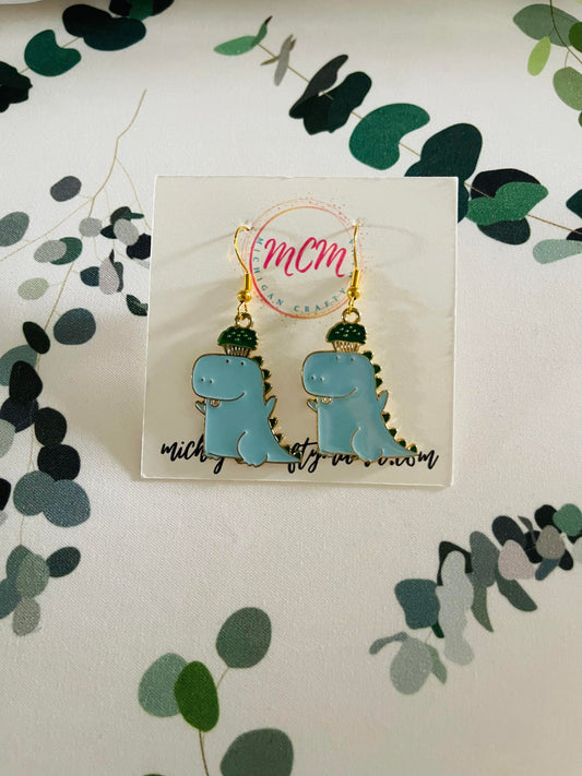 Blue Dino Earrings