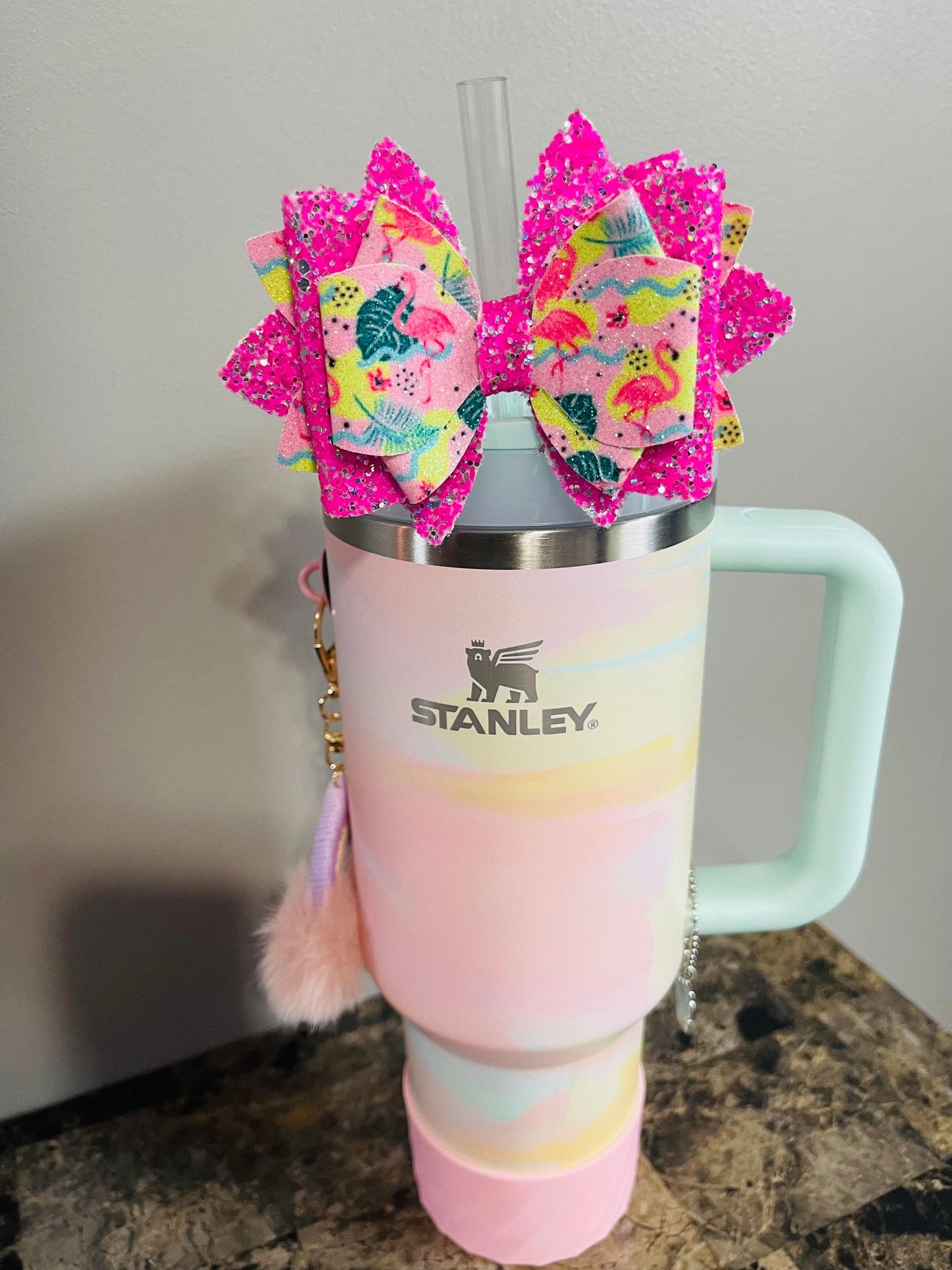 Flocking Pink Flamingo  Bow