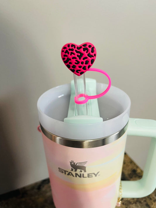 HOT PINK LEOPARD STRAW TOPPER