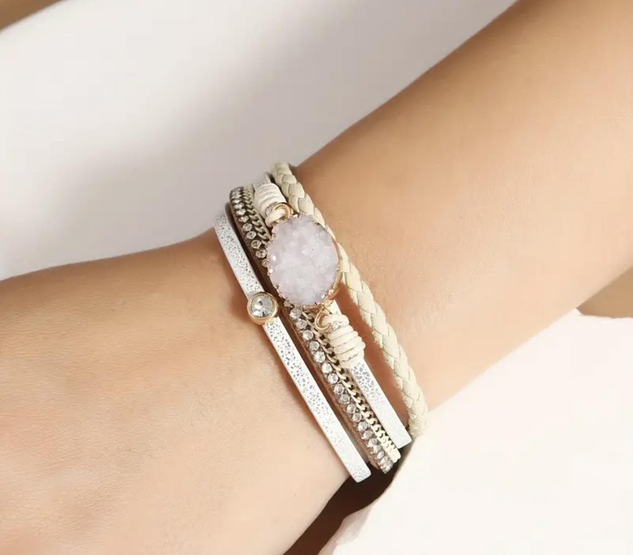 White Gem Stone Wrap Bracelet