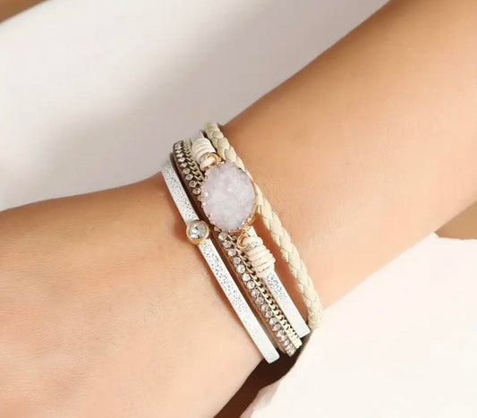 White Gem Stone Wrap Bracelet