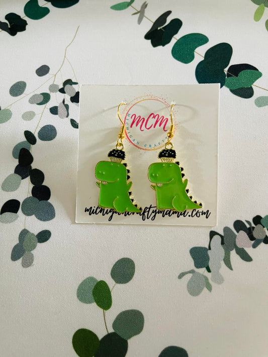 Green Dino Earrings