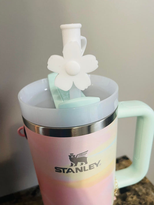 WHITE FLOWER STRAW TOPPER