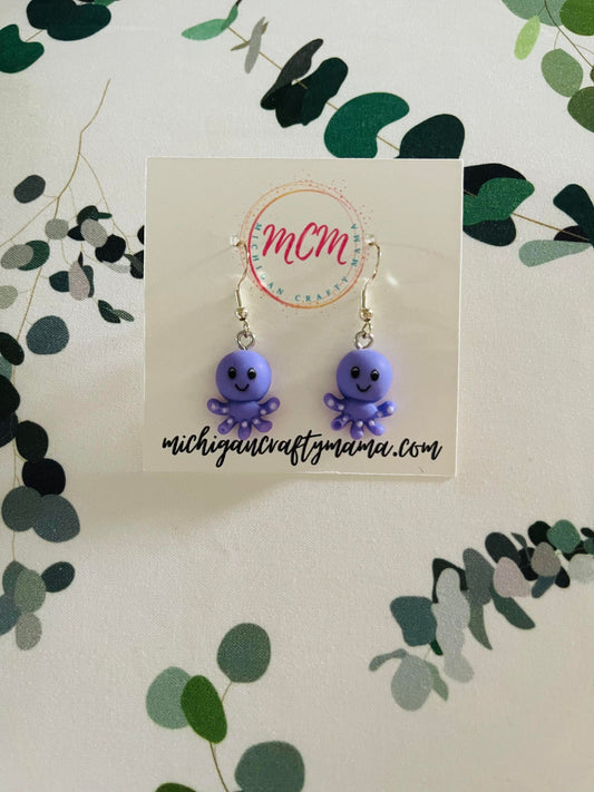 Purple Octopus Earrings