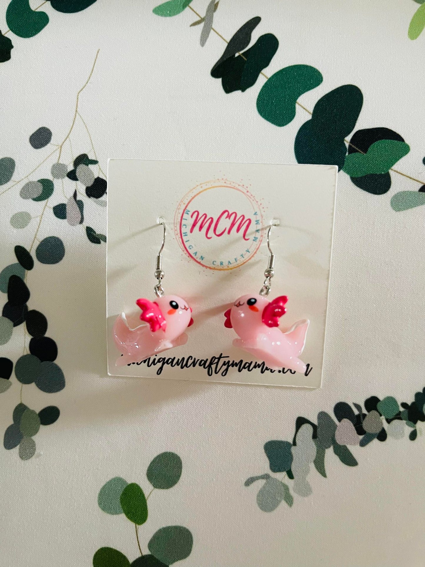 Pink Axolotl Earrings