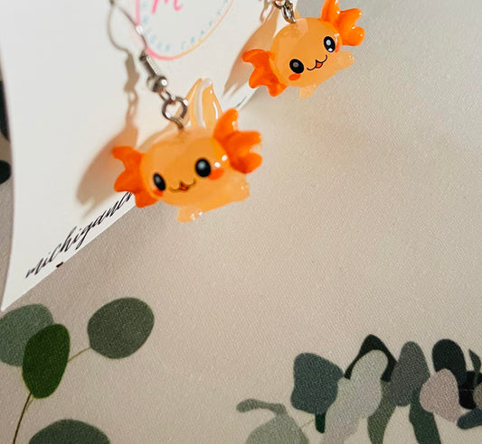 Orange Axolotl Earrings