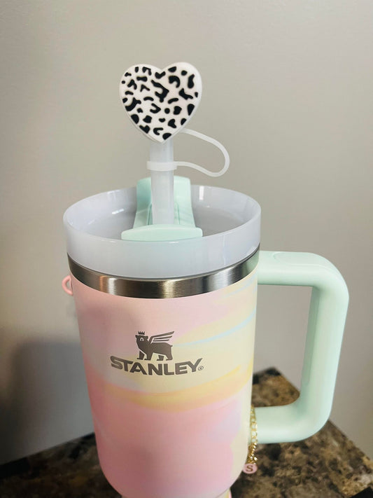 WHITE LEOPARD STRAW TOPPER