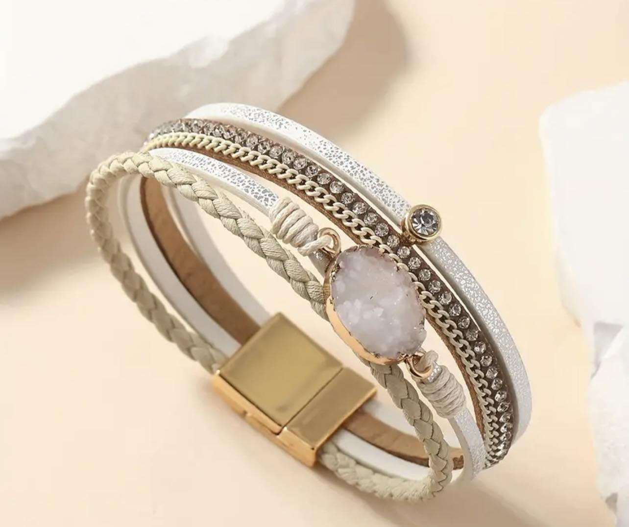 White Gem Stone Wrap Bracelet