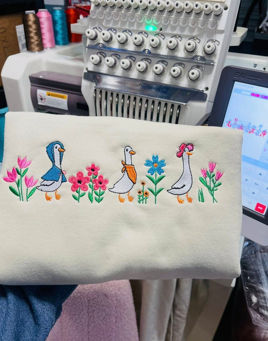 Whimsical Goose Garden Embroidered TSHIRT