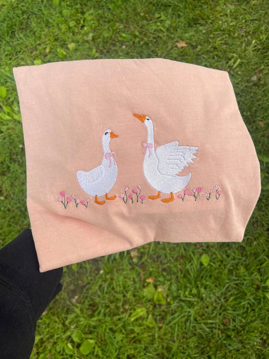 Floral Goose Embroidered Tee