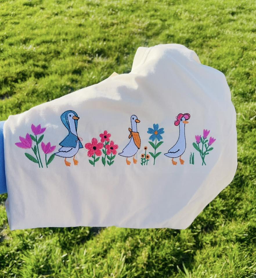 Whimsical Goose Garden Embroidered Sweatshirt