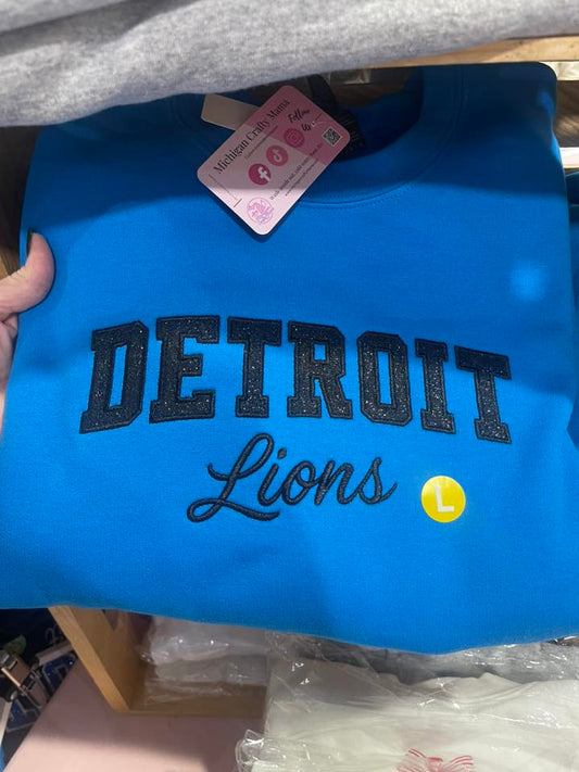 Sapphire Blue Detroit Glitter Embroidered Sweatshirt
