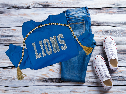 Honolulu Blue Lions Glitter Embroidered Crewneck