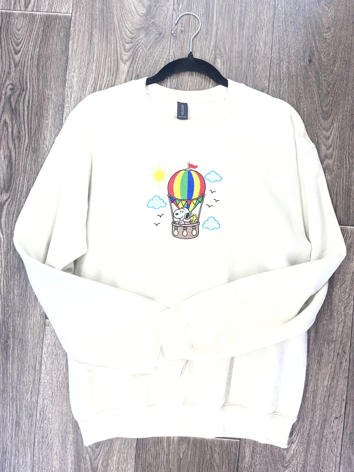 Cream embroidered balloon adventure dog sweatshirt