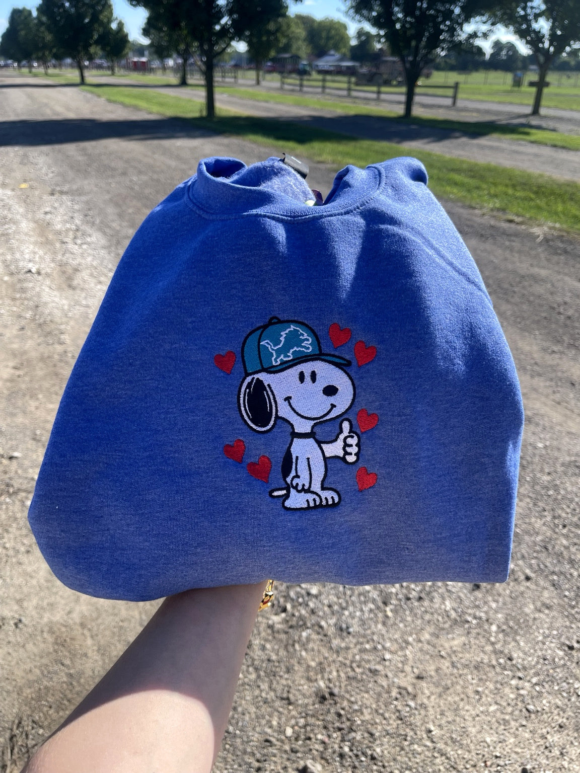 Blue embroidered football fan dog sweatshirt