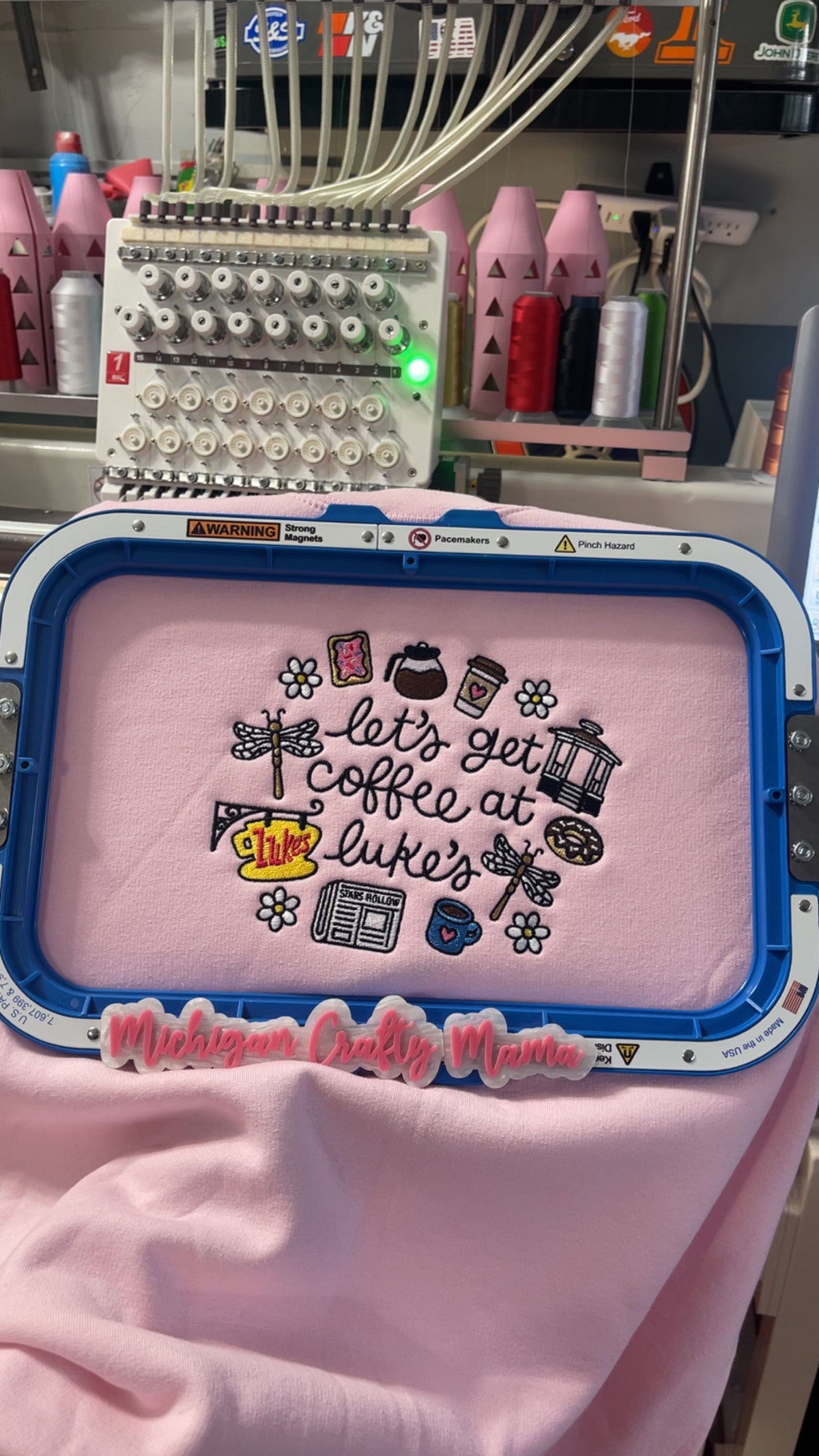 Light pink embroidered coffee at the diner sweatshirt