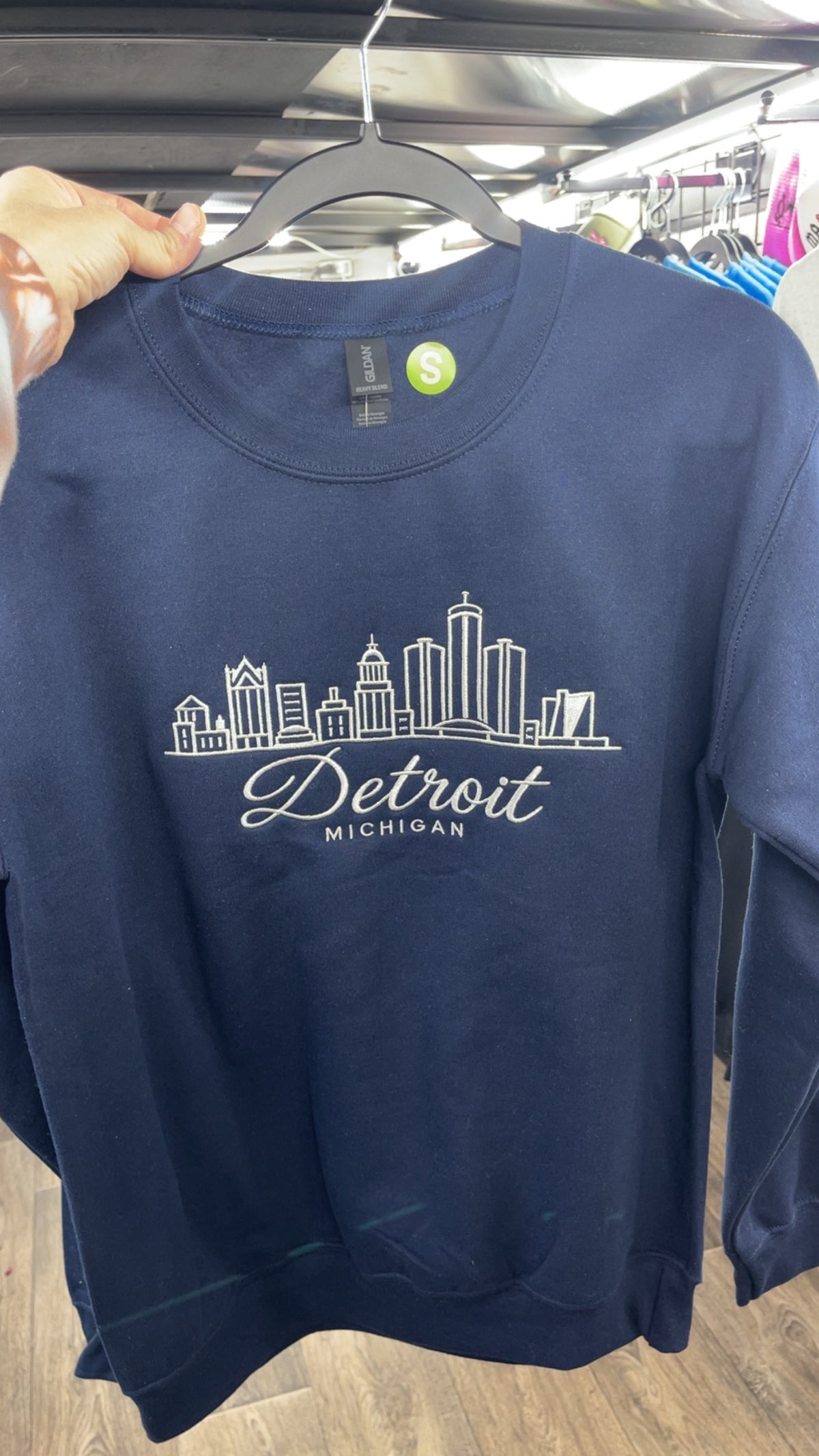 Navy Detroit Skyline embroidered sweatshirt