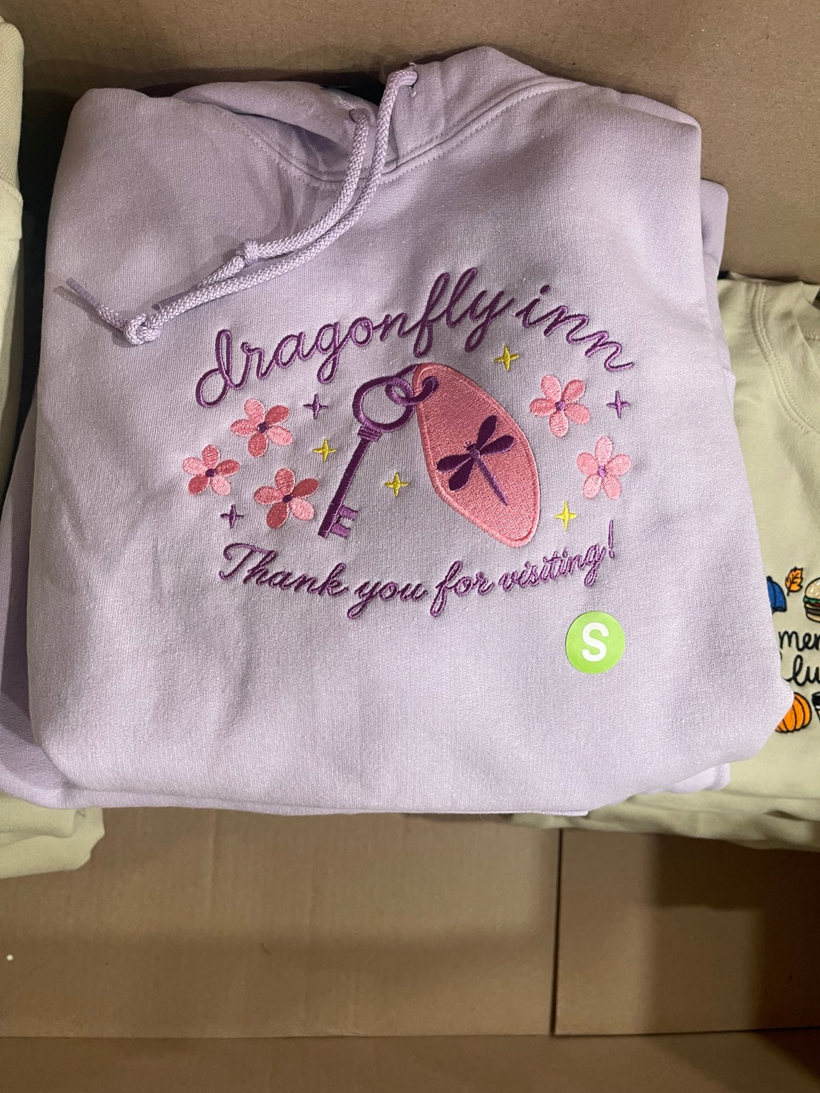 Light purple embroidered dragonfly key hoodie