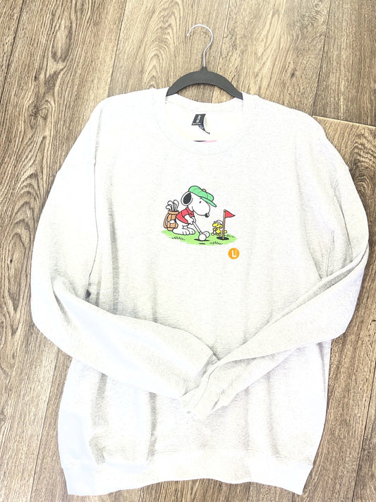 Sports gray embroidered golfing dog sweatshirt