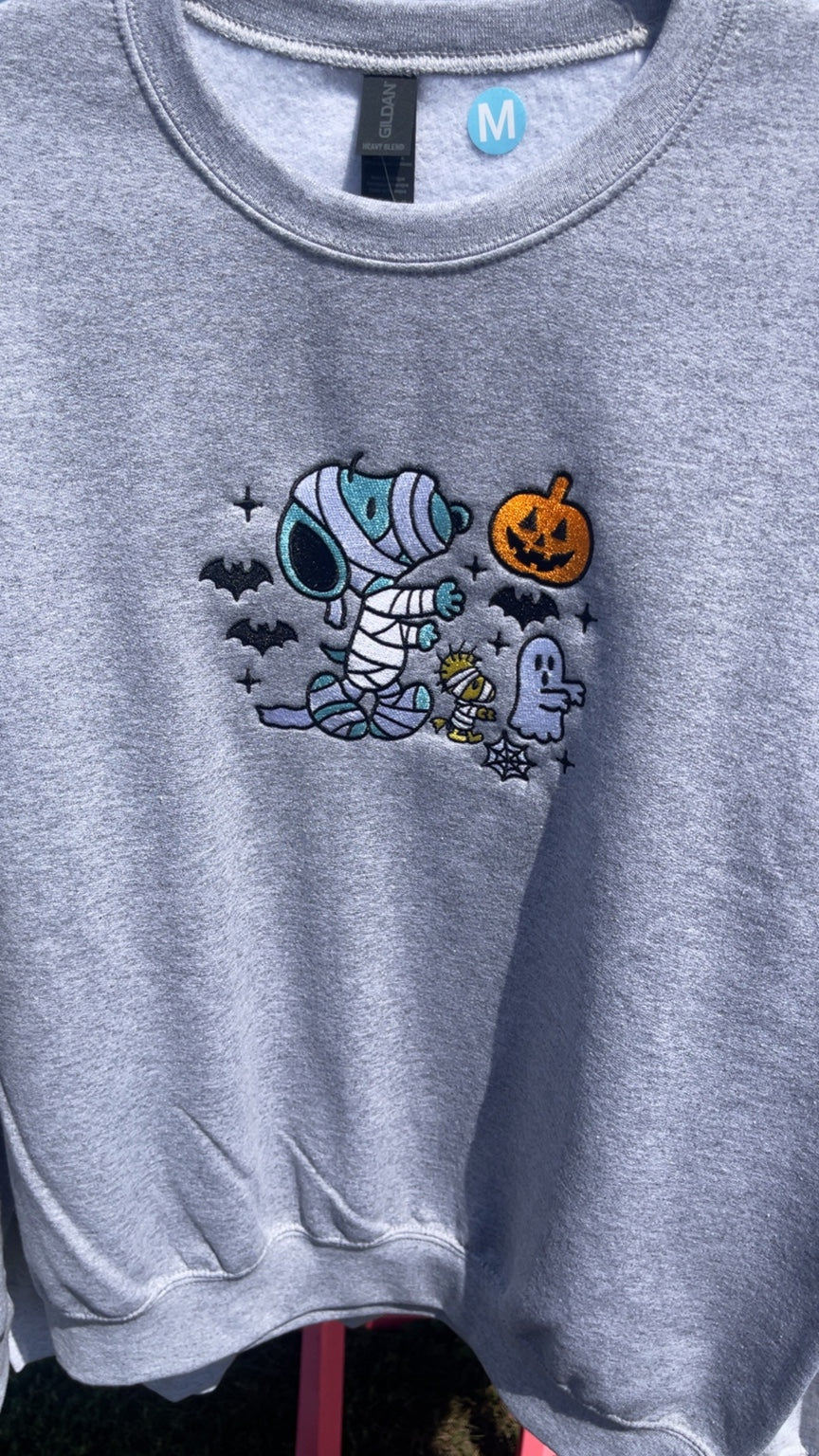 Sports gray embroidered Halloween mummy dog sweatshirt