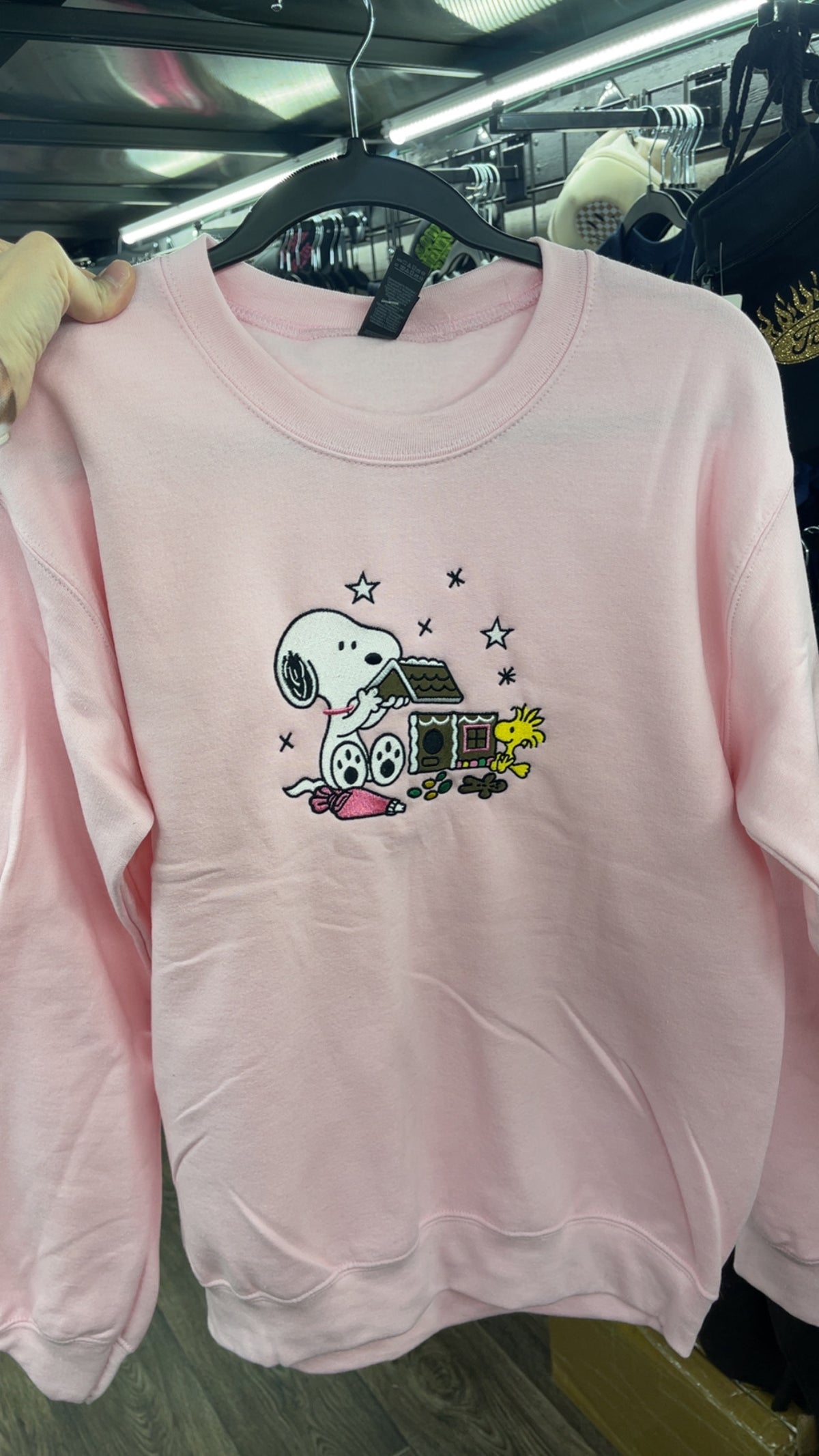 Light pink Holiday Gingerbread Dog embroidered sweatshirt