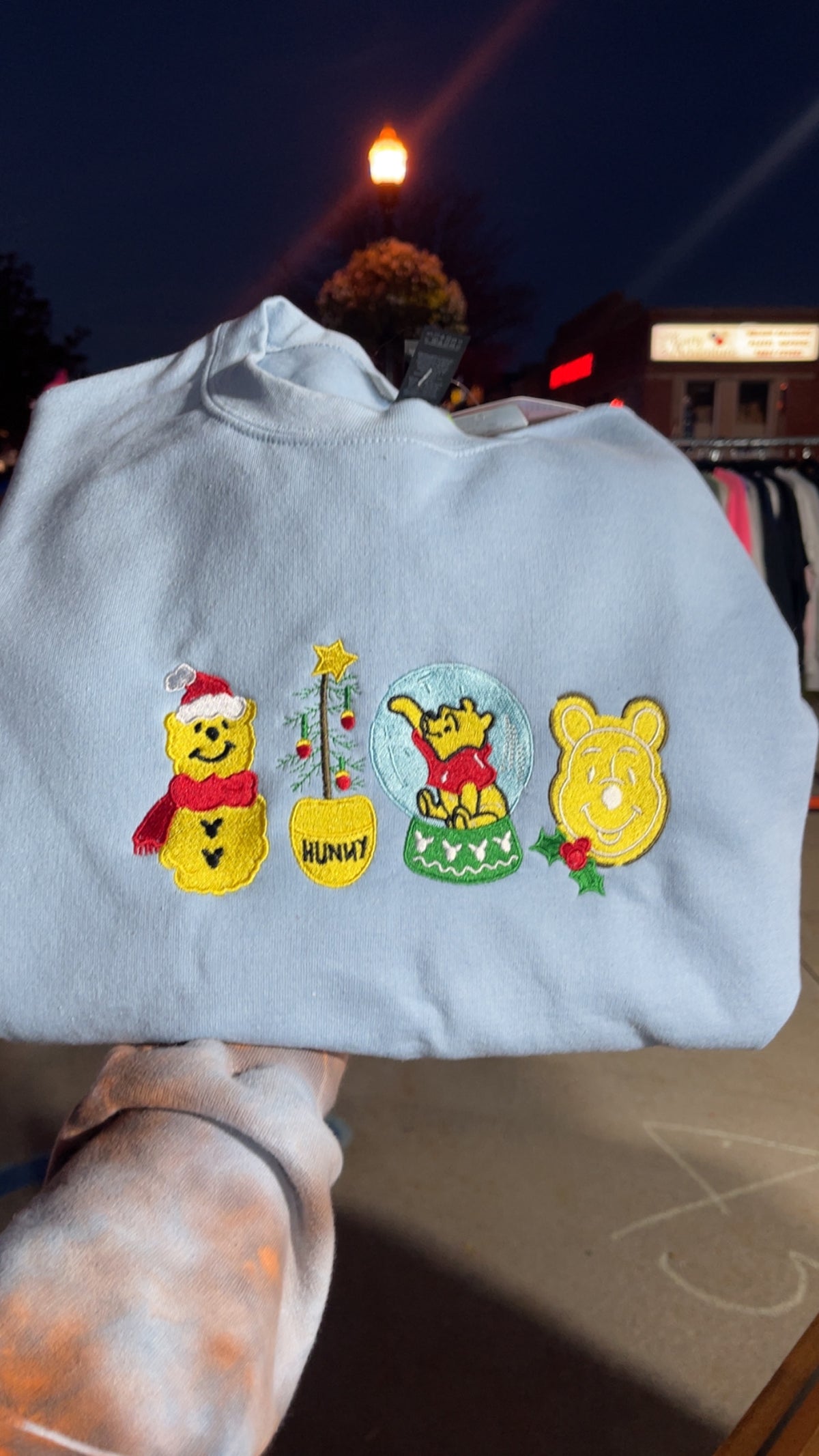 Light blue Honey Bear Holiday embroidered sweatshirt