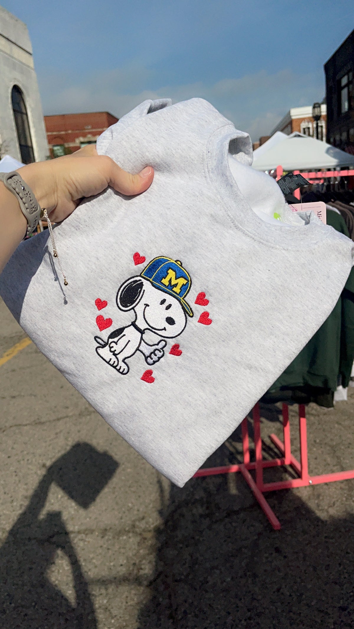 Ash gray embroidered maize and blue dog sweatshirt