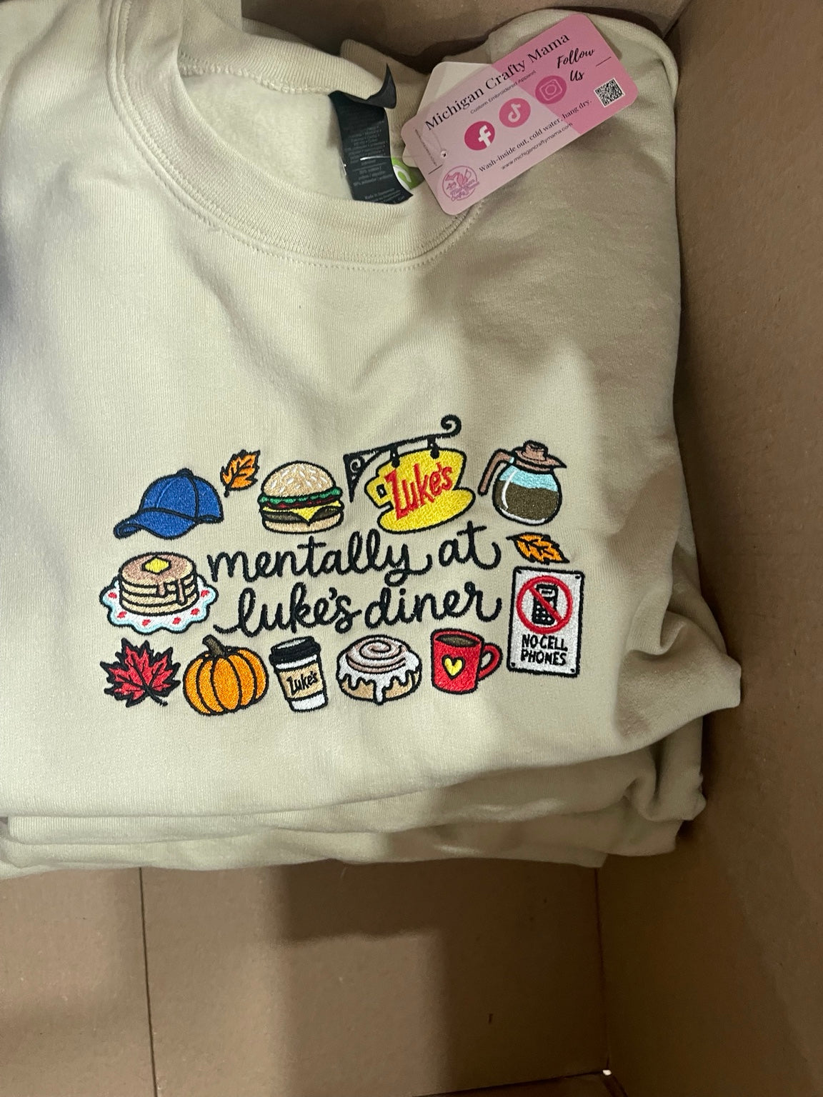 Sand embroidered diner coffee sweatshirt